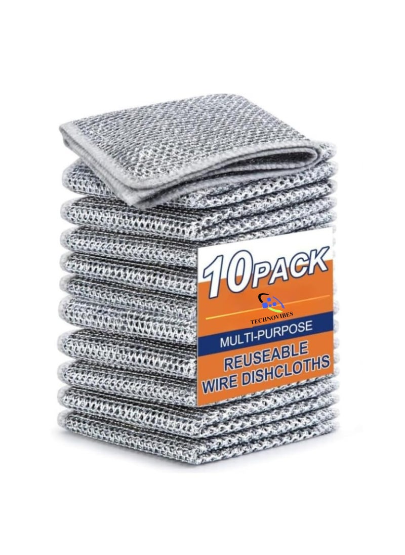 TECHNOVIBES Multipurpose Wire Dishwashing Rags for Wet and Dry Stainless Steel Scrubber NonScratch Wire Dishcloth for Washing Dishes Sinks Counters 20cm x 20cm x 05cm Pack of 10