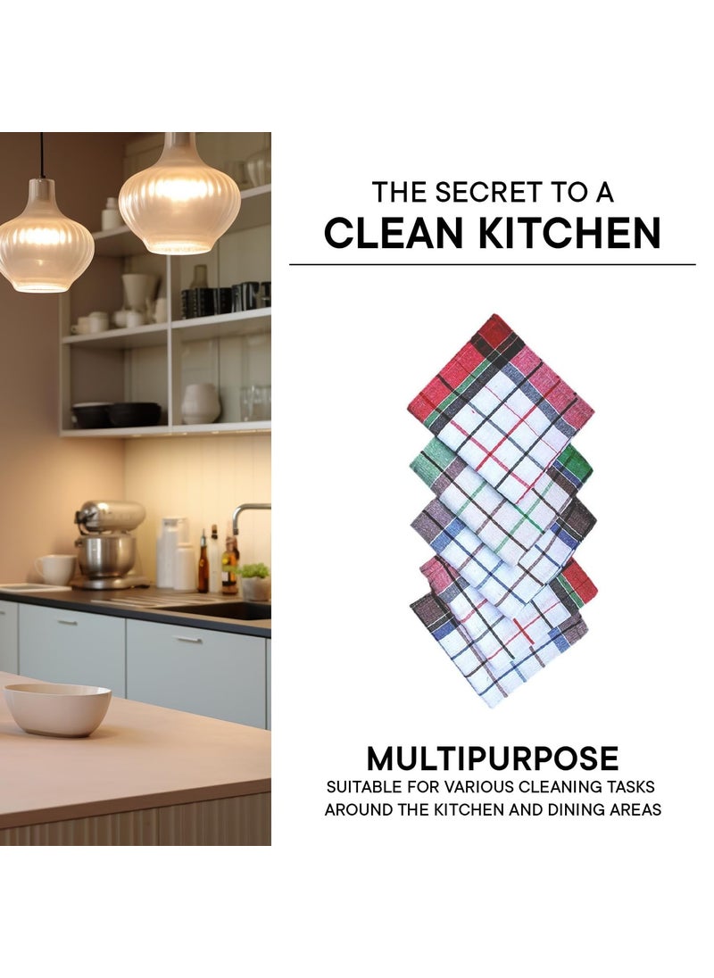 QUALCOSA KITCHEN Cleaning Cloth Multipurpose Kitchen Towels Cotton Dish Napkin Machine Washable Multi Coloured Checked Dish Towels Tea Towels Table Cloth 18x18 InchPack of 48 Pcs