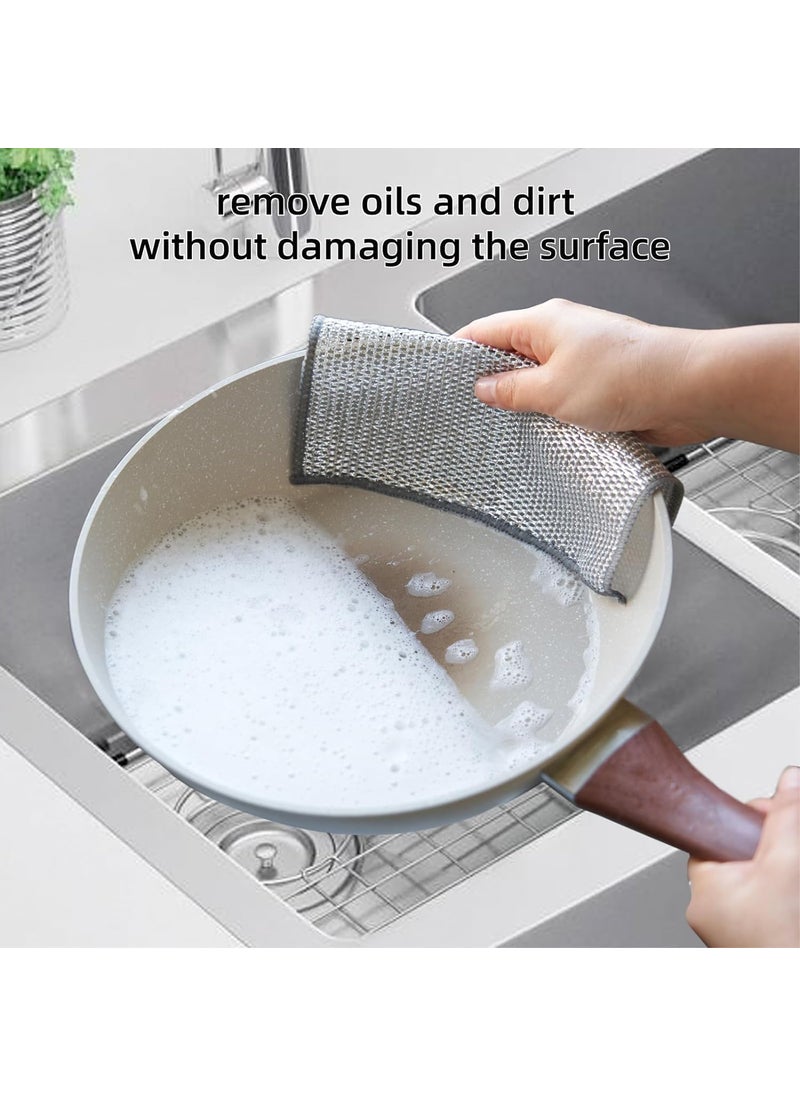 TECHNOVIBES Multipurpose Wire Dishwashing Rags for Wet and Dry Stainless Steel Scrubber NonScratch Wire Dishcloth for Washing Dishes Sinks Counters 20cm x 20cm x 05cm Pack of 10 with Brush