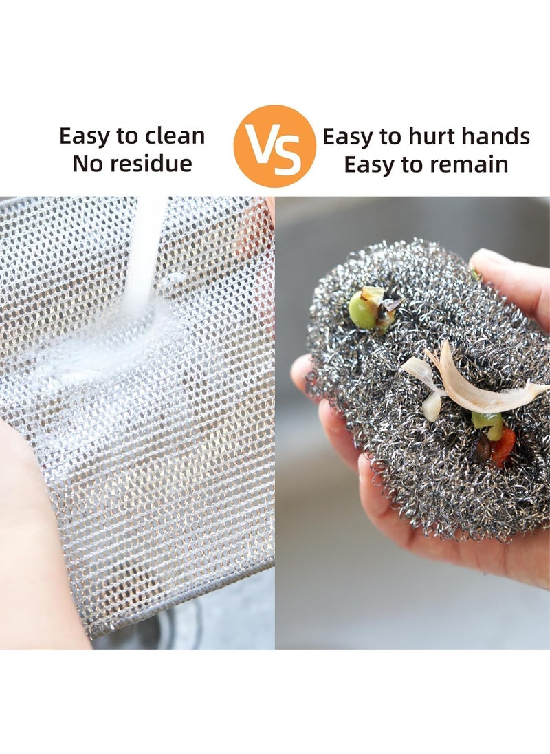 TECHNOVIBES Multipurpose Wire Dishwashing Rags for Wet and Dry Stainless Steel Scrubber NonScratch Wire Dishcloth for Washing Dishes Sinks Counters 20cm x 20cm x 05cm Pack of 10 with Brush