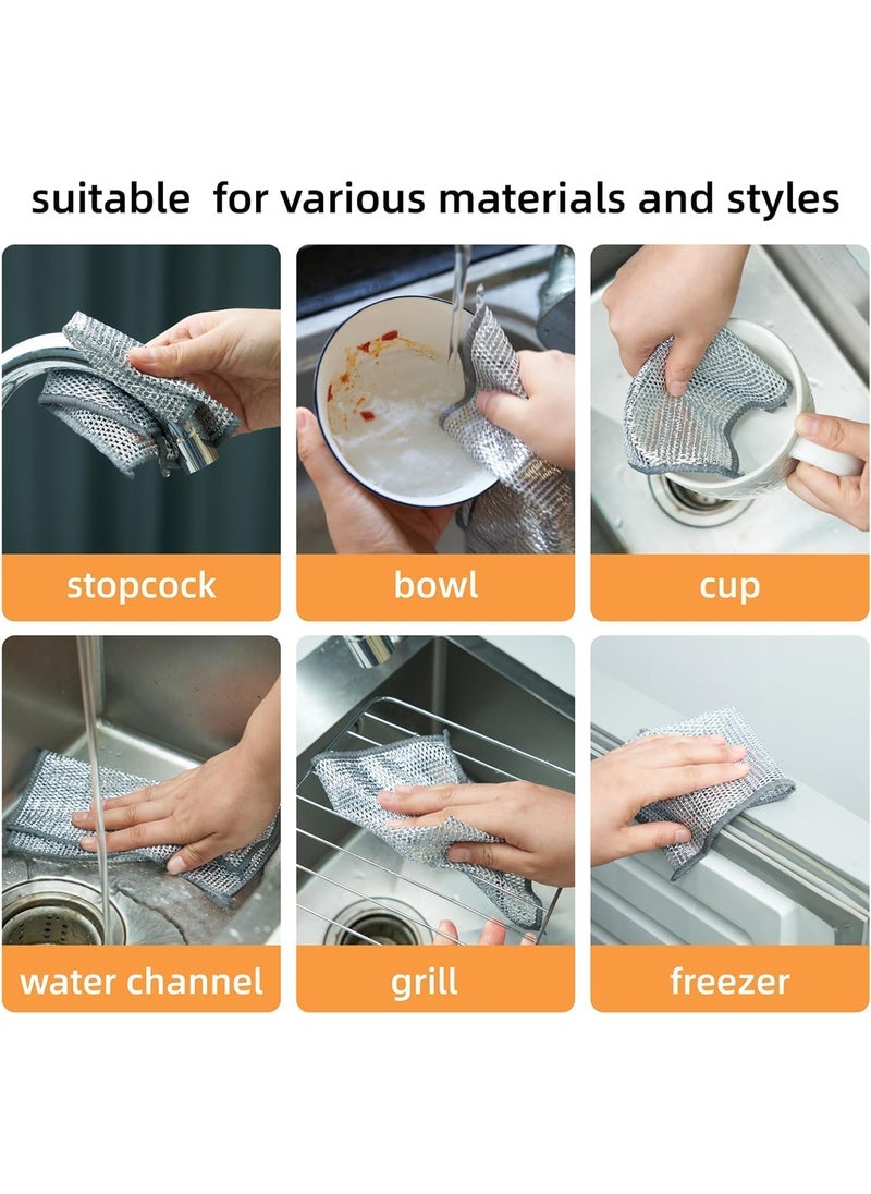 TECHNOVIBES Multipurpose Wire Dishwashing Rags for Wet and Dry Stainless Steel Scrubber NonScratch Wire Dishcloth for Washing Dishes Sinks Counters 20cm x 20cm x 05cm Pack of 10 with Brush