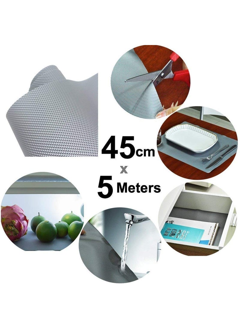 JEYANG Multipurpose 45cm x 5m Super Strong EVA AntiSlip Bathroom Kitchen Cabinet Drawer Shelf Mat Liner Sheets Roll Fridge Mat Table Mat 45cm X 5 Meters Roll Metallic Grey