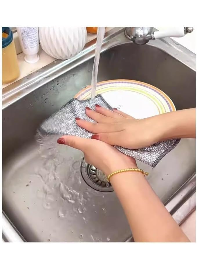 KISUASHI Multifunctional NonScratch Wire Dishcloth Steel Wire Dish Towel Multipurpose Wire Dishwashing Rags for Wet and Dry Scrubs Cleans for Dishes Sinks Counters Stove Tops 10Pcs