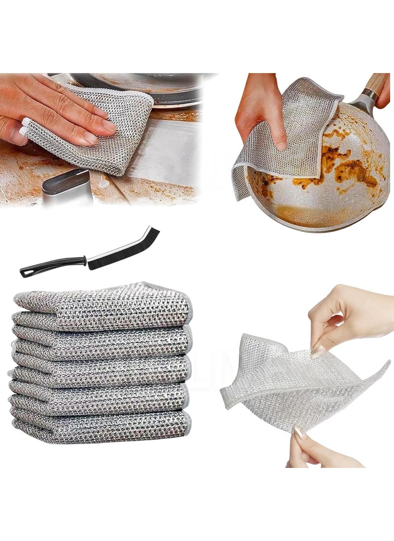 JIOLIVE Set of 5 Steel Wire Dish Cloth NonScratch Dish Wash Cloth Stainless Steel Scrubber NonScratch Wire Dishcloth Steel Wire Cloth for Washing Utensils Mesh Wire Cloth for Kitchen Silver