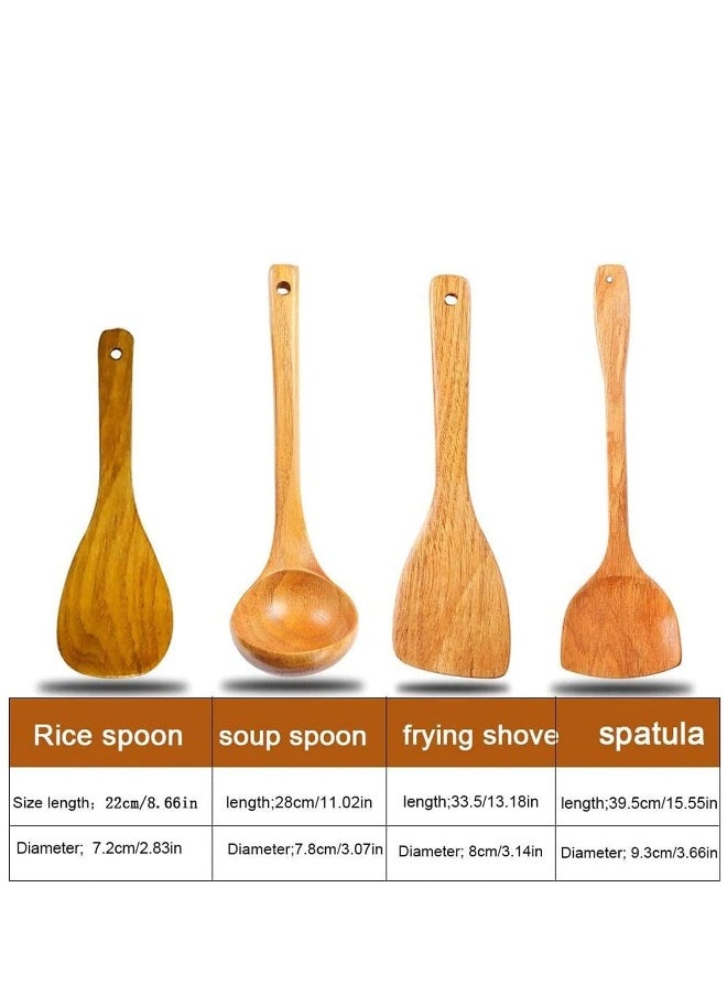 Wooden Kitchen Tools Set Nonstick Hard Wood Spatula and Spoons Practical Natural Kitchen Utensils Wooden Cookware Shovel Kit Kitchen Cutlery Safe Kitchen Cooking 4pcs