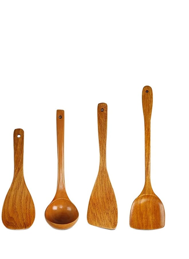 Wooden Kitchen Tools Set Nonstick Hard Wood Spatula and Spoons Practical Natural Kitchen Utensils Wooden Cookware Shovel Kit Kitchen Cutlery Safe Kitchen Cooking 4pcs