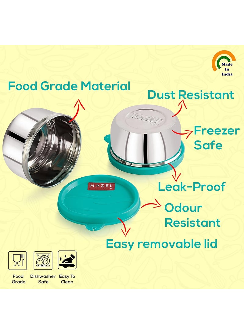 HAZEL Stainless Steel Kitchen Containers Set of 2|Storage Box for Kitchen & Tiffin Boxes|Air Tight Containers for Storage with Leak Proof Lid, 250 ML Each, Silver