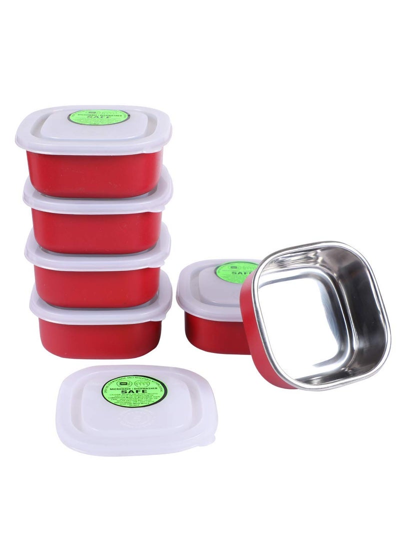 JSI Microwave Safe Stainless Steel Small Square Lunch Containers RED 400MLSet of 6