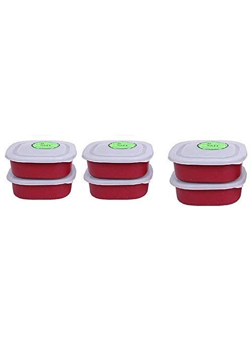 JSI Microwave Safe Stainless Steel Small Square Lunch Containers RED 400MLSet of 6
