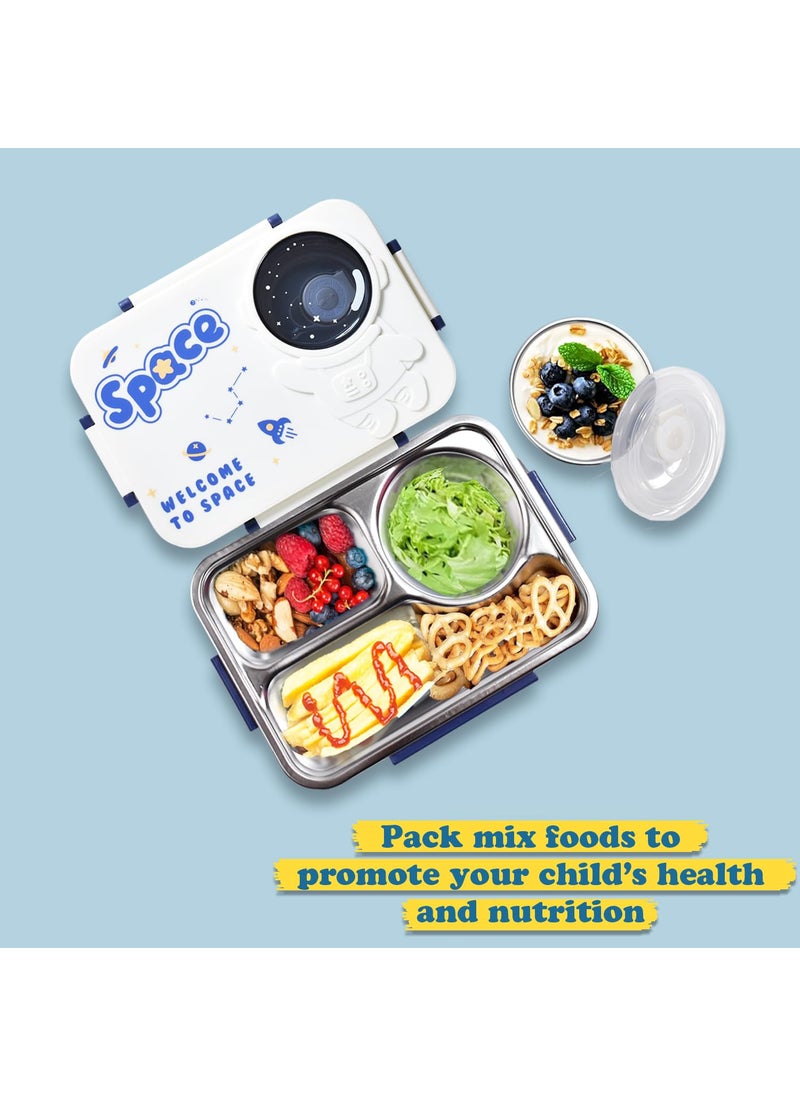KITCHENACEModernise your living Lunch Box for Kids Tiffin Box Steel Insulated with Vaccum Thermo Container for Sauce or Dips 3 Compartment Lunch Boxes for School Boys Girls SpaceSnacker