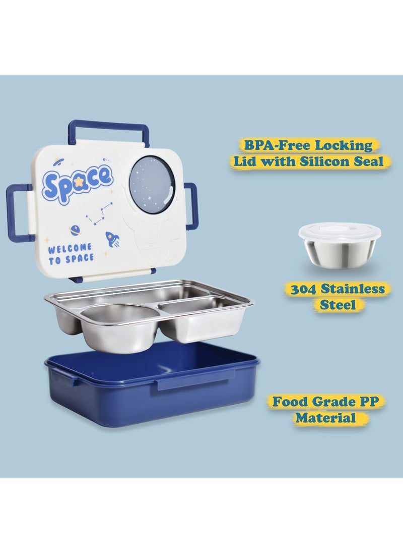 KITCHENACEModernise your living Lunch Box for Kids Tiffin Box Steel Insulated with Vaccum Thermo Container for Sauce or Dips 3 Compartment Lunch Boxes for School Boys Girls SpaceSnacker