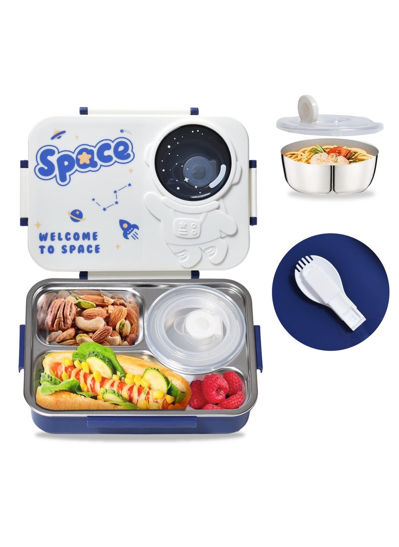 KITCHENACEModernise your living Lunch Box for Kids Tiffin Box Steel Insulated with Vaccum Thermo Container for Sauce or Dips 3 Compartment Lunch Boxes for School Boys Girls SpaceSnacker