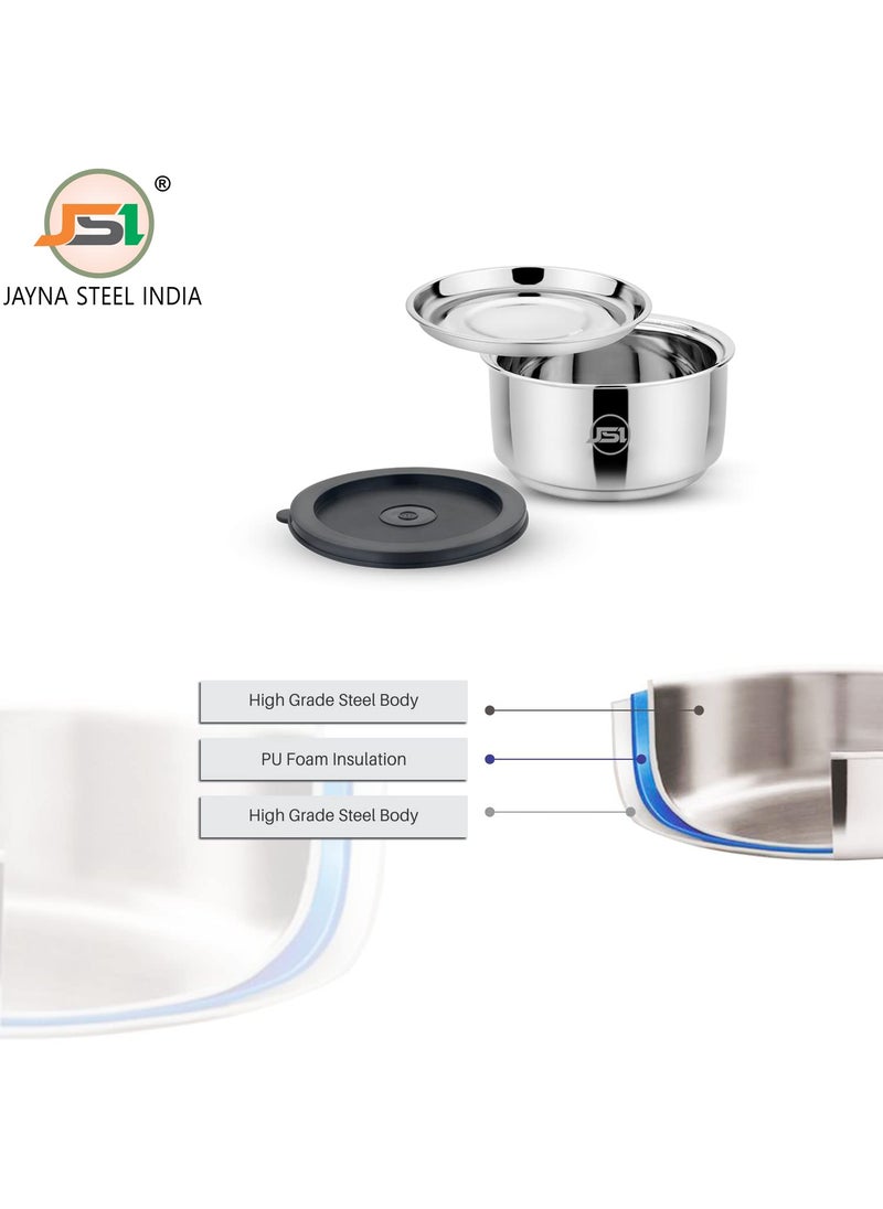 JSI Stainless Steel Lunch Tiffin Box for Office School Kids Adults Pack of 10 Pcs Containers 430 Ml Each I Airtight LeakProof Lids I 75 mm Thick Double Wall Insulation Keeps Food Fresh Warm