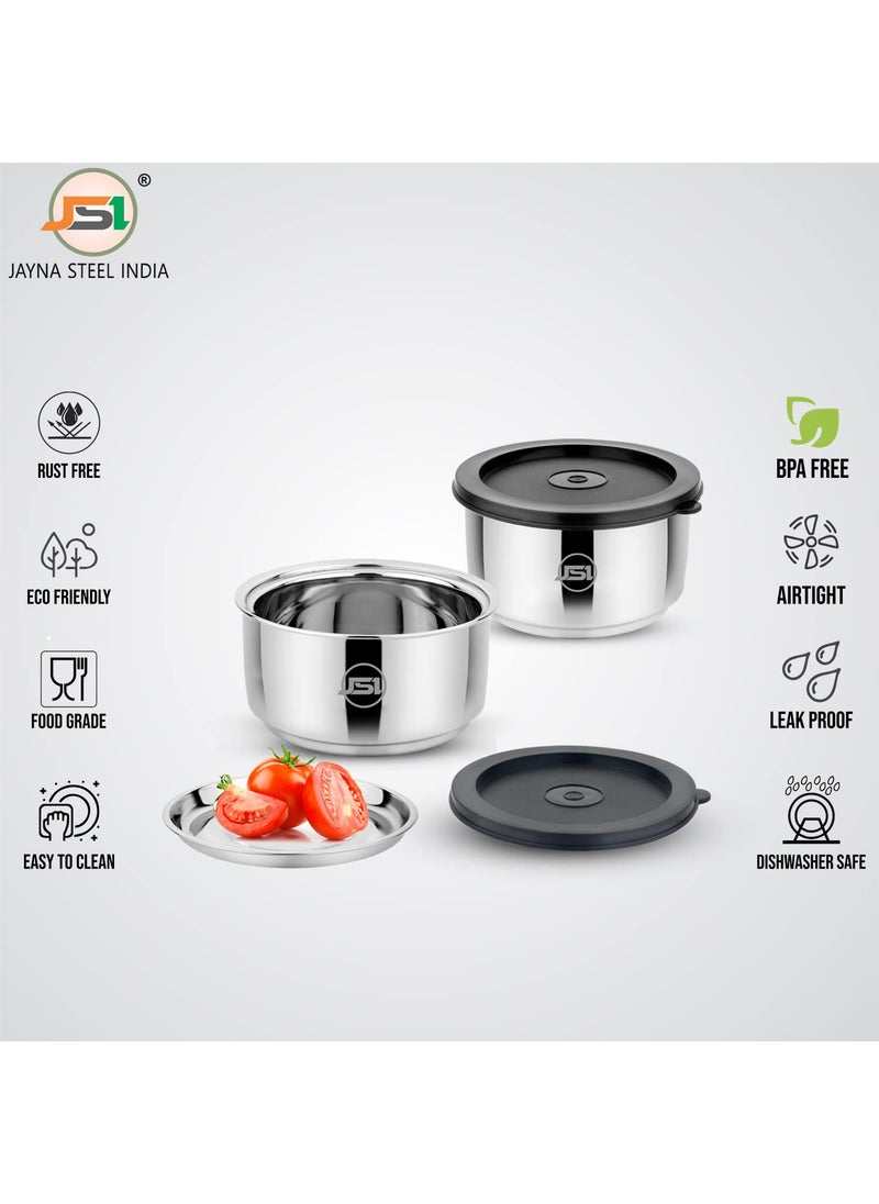JSI Stainless Steel Lunch Tiffin Box for Office School Kids Adults Pack of 10 Pcs Containers 430 Ml Each I Airtight LeakProof Lids I 75 mm Thick Double Wall Insulation Keeps Food Fresh Warm