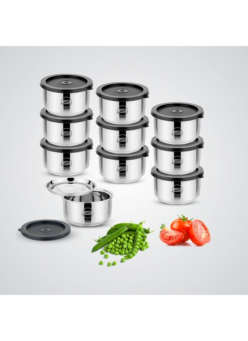 JSI Stainless Steel Lunch Tiffin Box for Office School Kids Adults Pack of 10 Pcs Containers 430 Ml Each I Airtight LeakProof Lids I 75 mm Thick Double Wall Insulation Keeps Food Fresh Warm