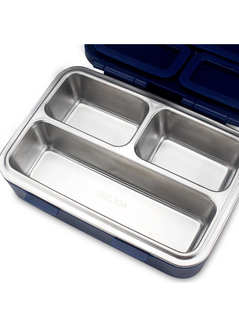 Skoolster Space Design Stainless Steel Lunch BoxContainer with 3 Compartments 550 ML Durable and Leakproof Non Toxic Meal Prep Container for School Work and Travel Blue