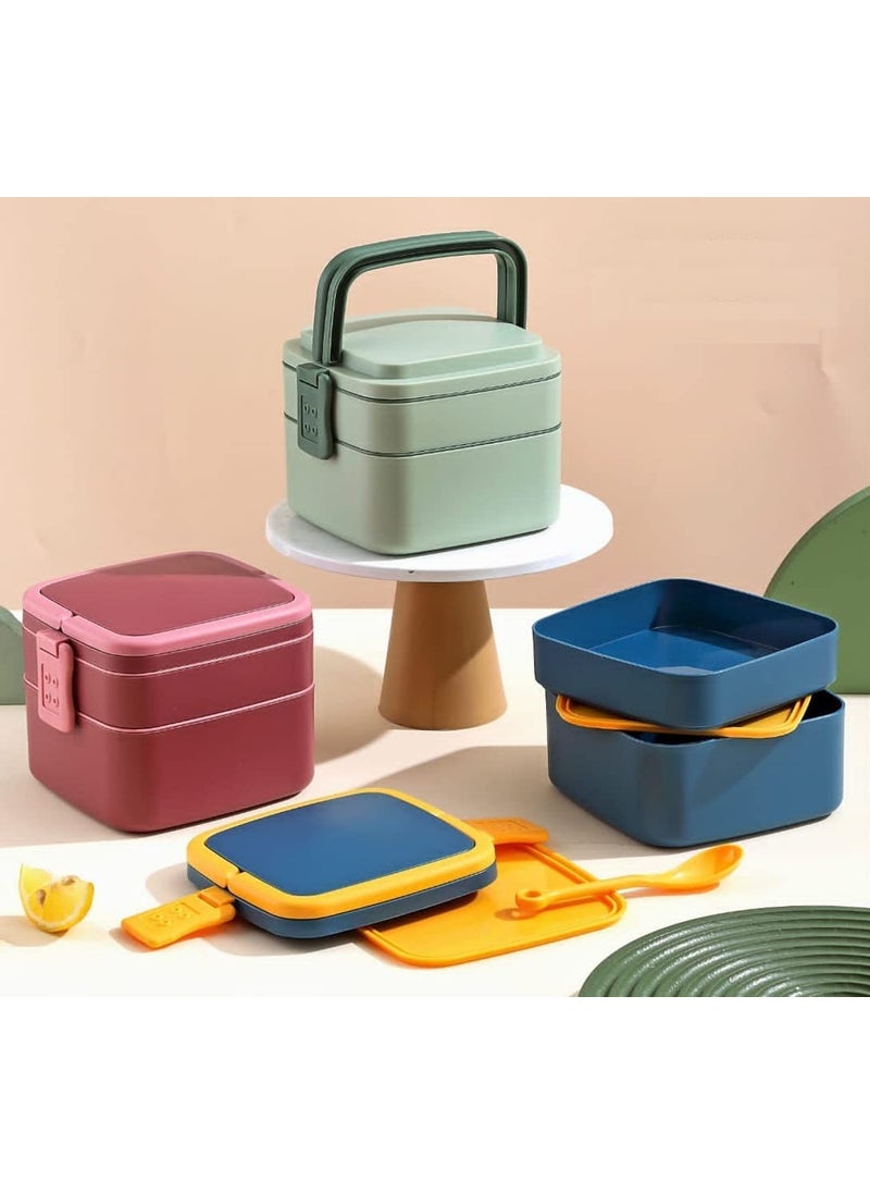 Shivaaro DoubleLayer Square Lunch Box with Handle Reusable Freezer Safe 2 Layer Portion Snack Containers for Adults and Kids Multicolor 1300ml