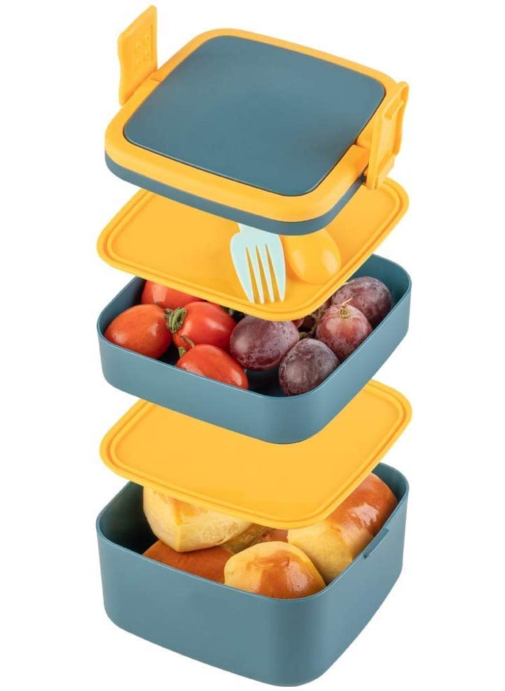 Shivaaro DoubleLayer Square Lunch Box with Handle Reusable Freezer Safe 2 Layer Portion Snack Containers for Adults and Kids Multicolor 1300ml