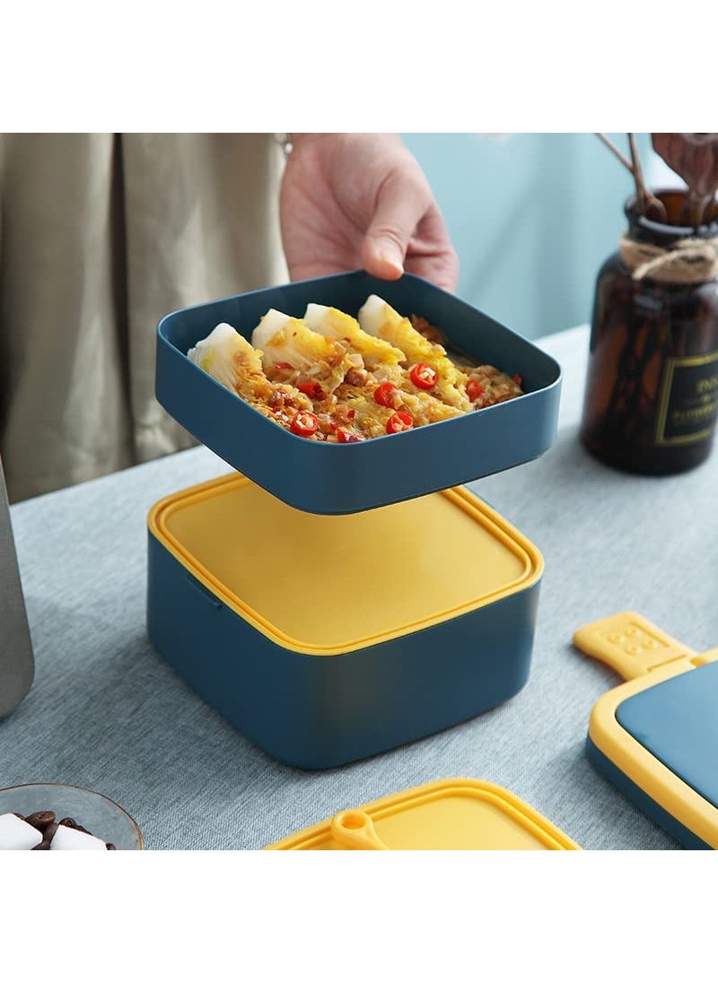 Shivaaro DoubleLayer Square Lunch Box with Handle Reusable Freezer Safe 2 Layer Portion Snack Containers for Adults and Kids Multicolor 1300ml