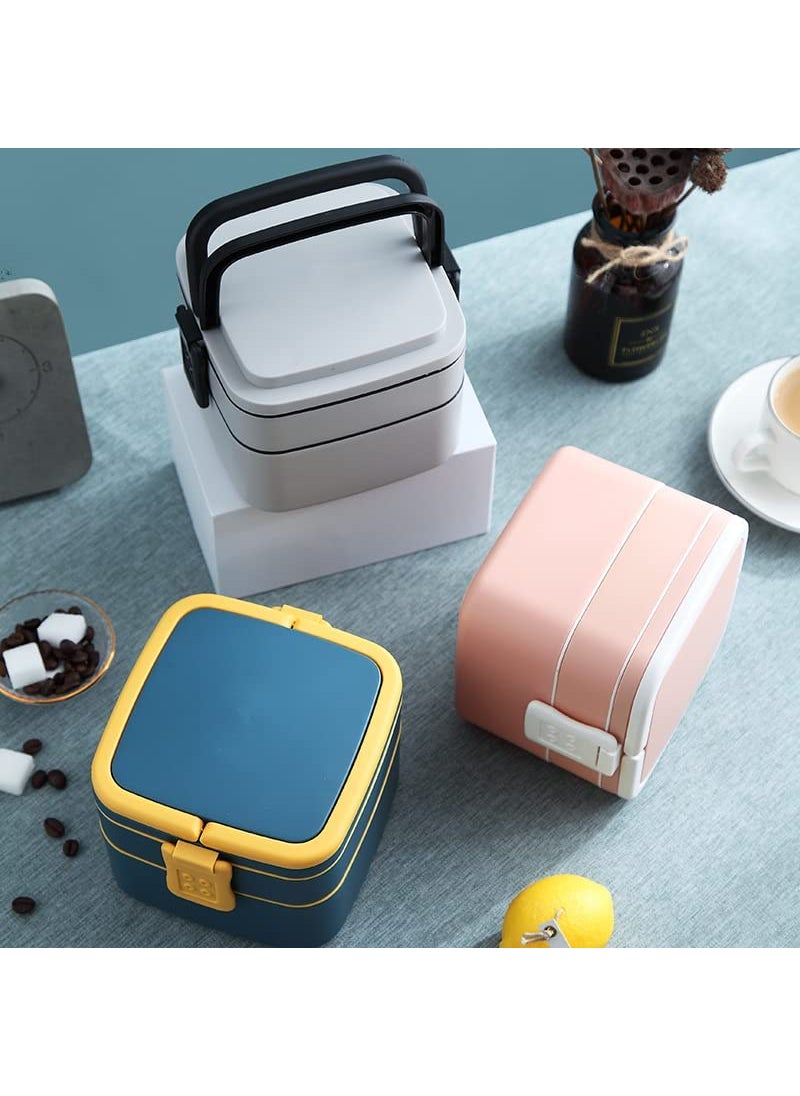 Shivaaro DoubleLayer Square Lunch Box with Handle Reusable Freezer Safe 2 Layer Portion Snack Containers for Adults and Kids Multicolor 1300ml