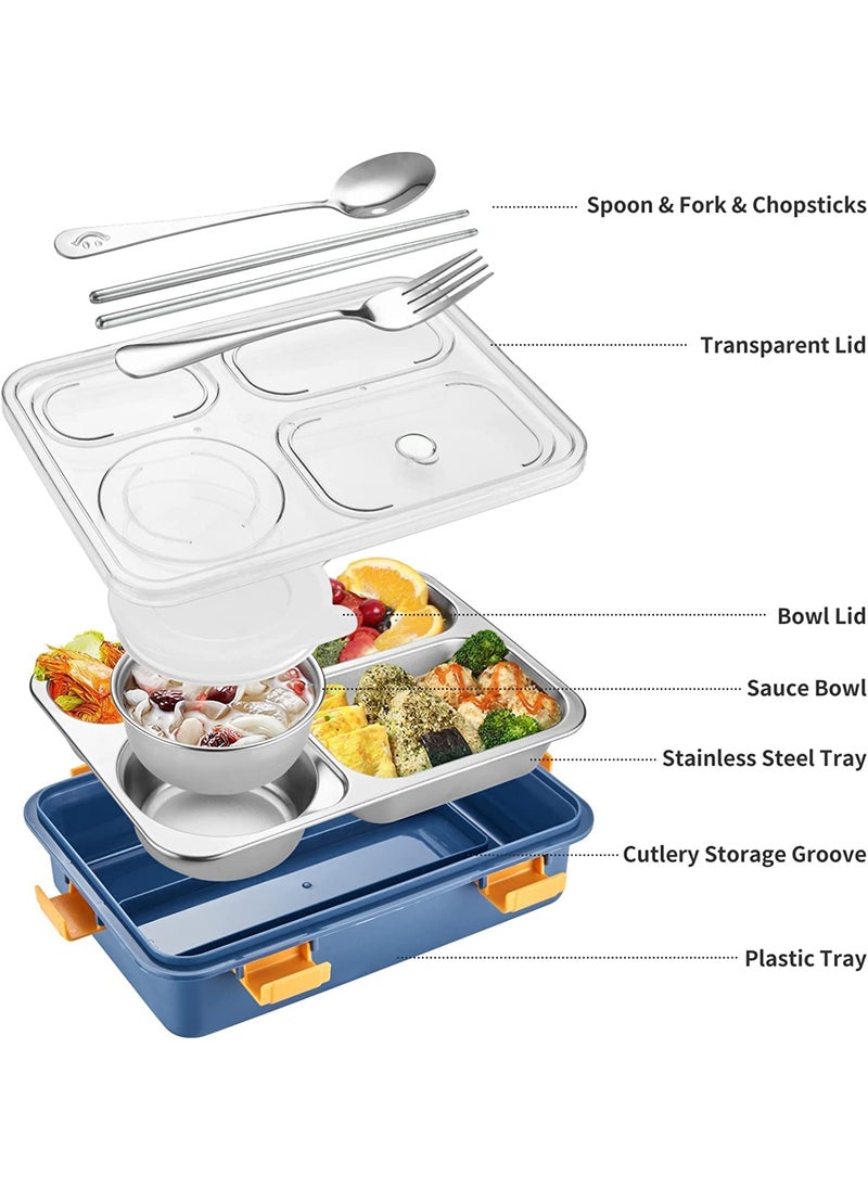 MAAKHODAL ENTERPRISE Lunch Boxes for Adults Lunch Box for Kids with Spoon Fork Durable Perfect Size for OnTheGo Meal BpaFree and Food 4 Compartment Stainless Steel Random Color 13 Liters