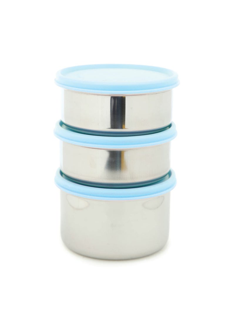 Gluman Steel Lunch Box 3 Steel Containers with BPAFree Lids 500 ml 350 ml 350 ml Ideal for Office School College Leakproof Insulated Lunch Box with Fabric Bag Blue