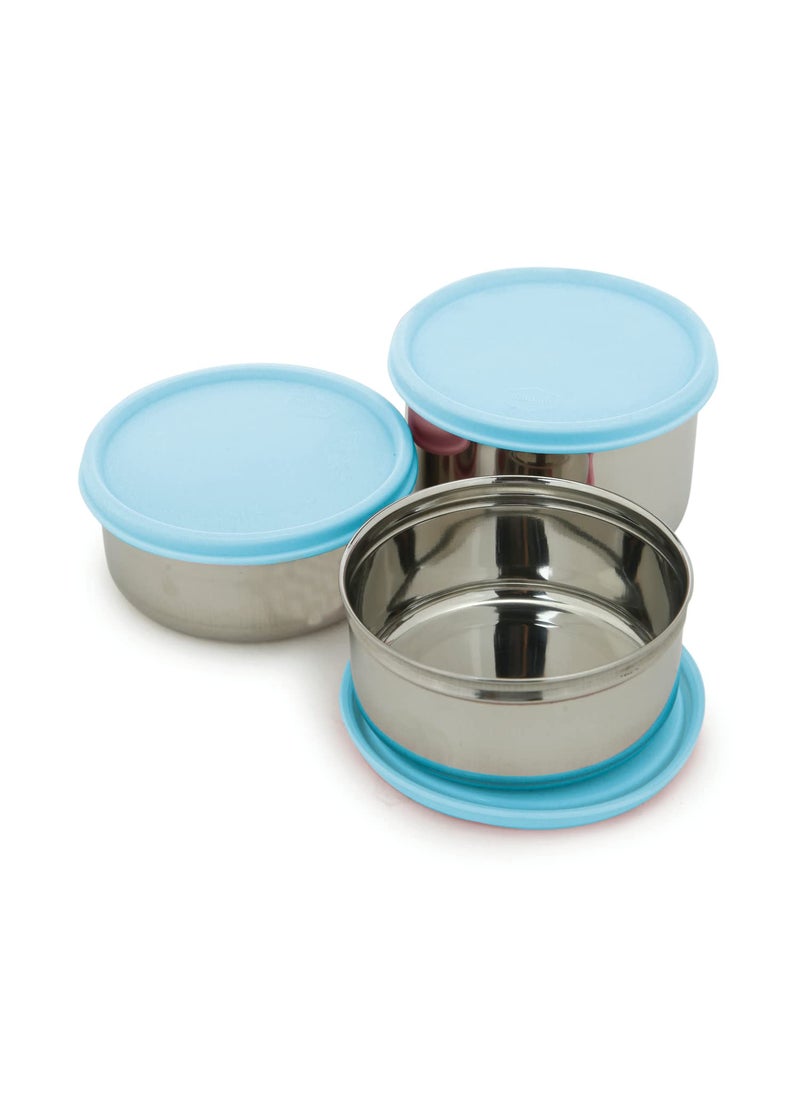 Gluman Steel Lunch Box 3 Steel Containers with BPAFree Lids 500 ml 350 ml 350 ml Ideal for Office School College Leakproof Insulated Lunch Box with Fabric Bag Blue