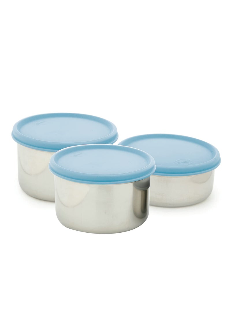Gluman Steel Lunch Box 3 Steel Containers with BPAFree Lids 500 ml 350 ml 350 ml Ideal for Office School College Leakproof Insulated Lunch Box with Fabric Bag Blue