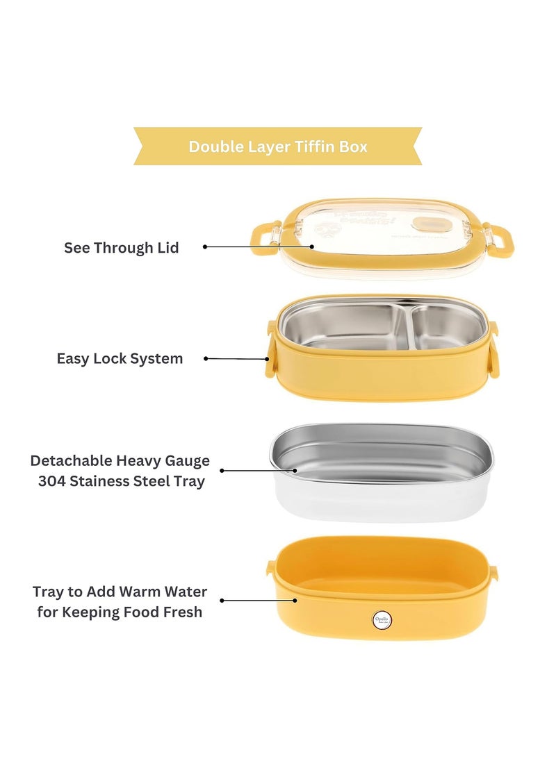 Opullo Mothers Choice Lunch Boxes for Office Men Steel Lunch Box with Compartments Lunch Boxes for Office Men Tiffin Box for Women Tiffin Box Steel 1500 Ml Yellow