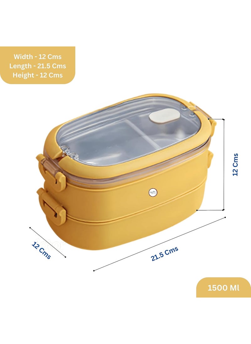 Opullo Mothers Choice Lunch Boxes for Office Men Steel Lunch Box with Compartments Lunch Boxes for Office Men Tiffin Box for Women Tiffin Box Steel 1500 Ml Yellow