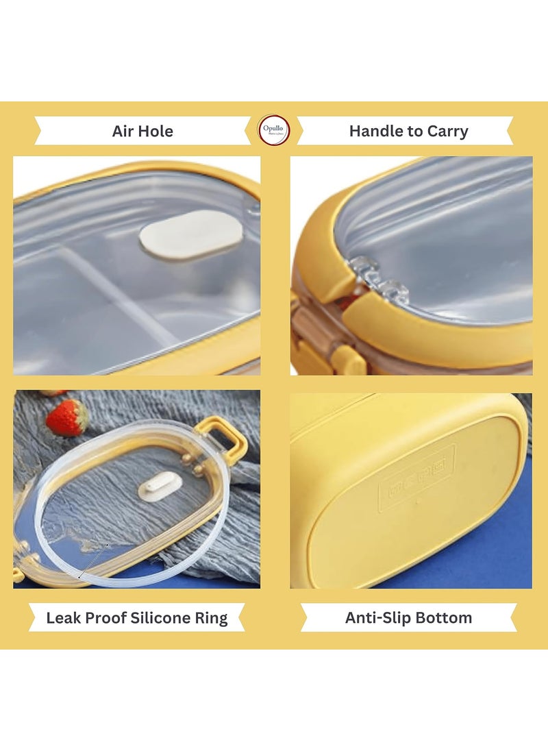 Opullo Mothers Choice Lunch Boxes for Office Men Steel Lunch Box with Compartments Lunch Boxes for Office Men Tiffin Box for Women Tiffin Box Steel 1500 Ml Yellow