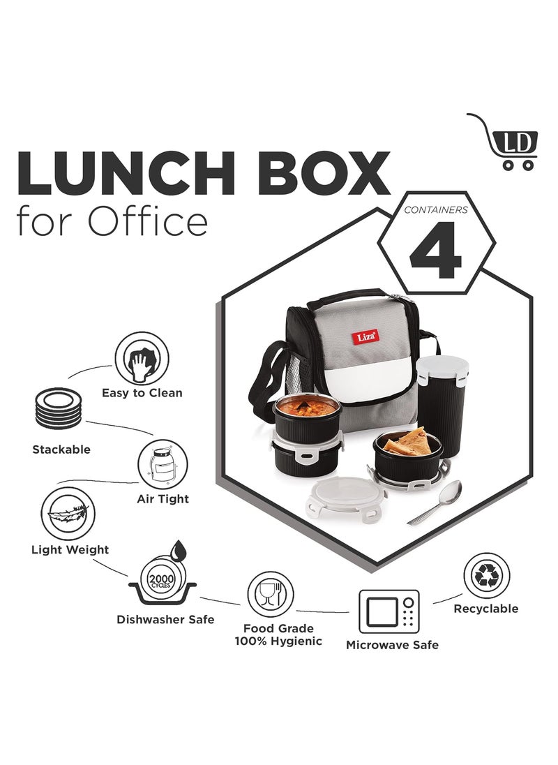 LUCIDO 3 Stainless Steel Container with Food Grade PU Insulated Executive Lunch Tiffin Boxes with 1 Lockable Glass for Office Men 300ml Each Black