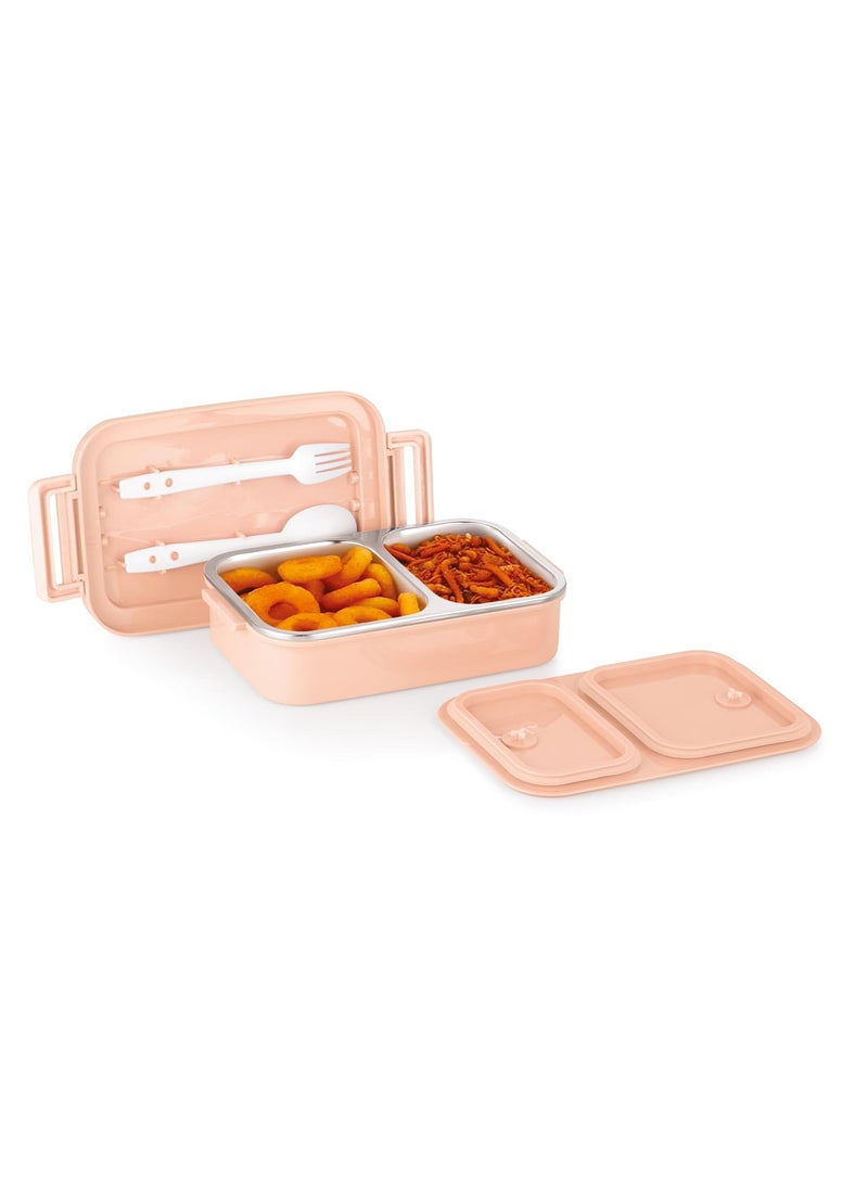 Attro Taste Buddy Insulated Lunch Box Comes with 2 Compartment 2 SpoonsStylish Lid with Easy Carrying Handle1 Seprate Internal Lid Perfect for SchoolOffice800Ml Candy Pink Plastic