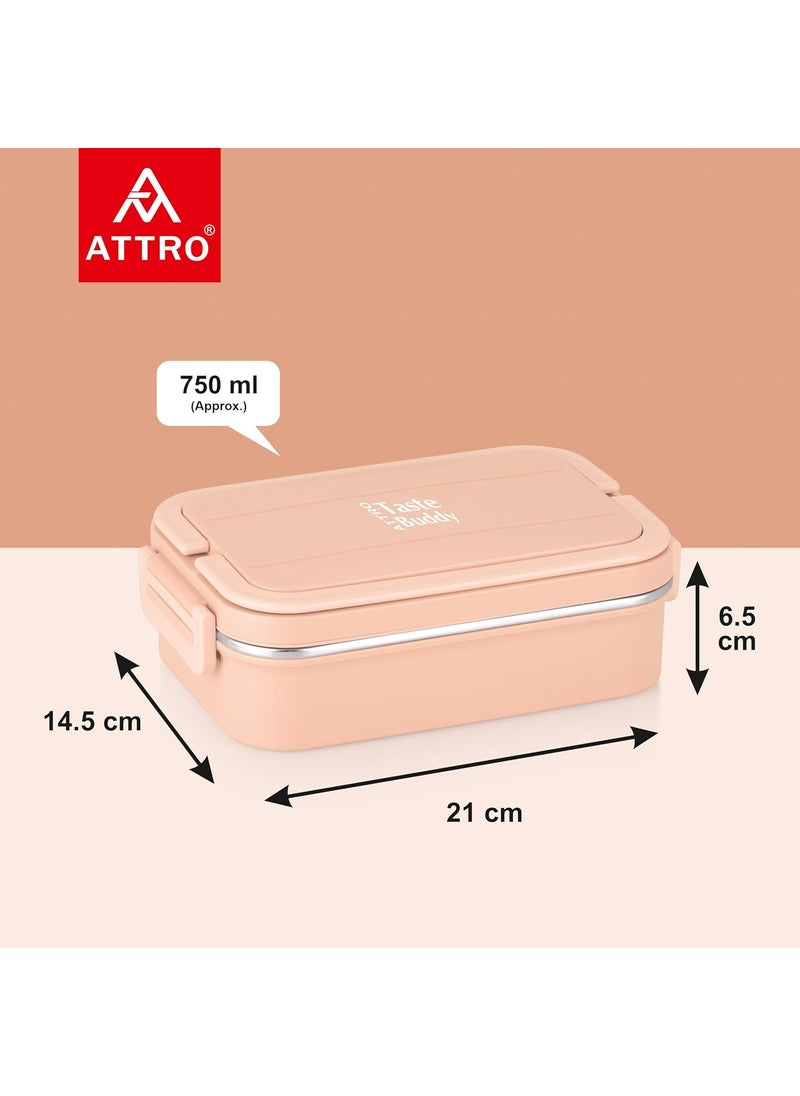 Attro Taste Buddy Insulated Lunch Box Comes with 2 Compartment 2 SpoonsStylish Lid with Easy Carrying Handle1 Seprate Internal Lid Perfect for SchoolOffice800Ml Candy Pink Plastic