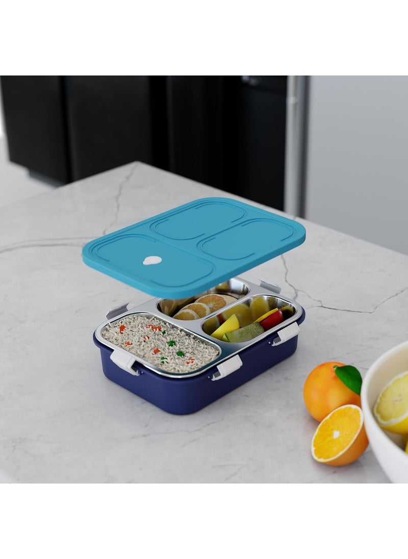 Darkpyro Lunch Box Sealed Leakage Proof Stainless Steel Lunch Box with ForkChopstick Spoon Lid Office Food Container 3 Compartment for Office School etc Light Blue Blue