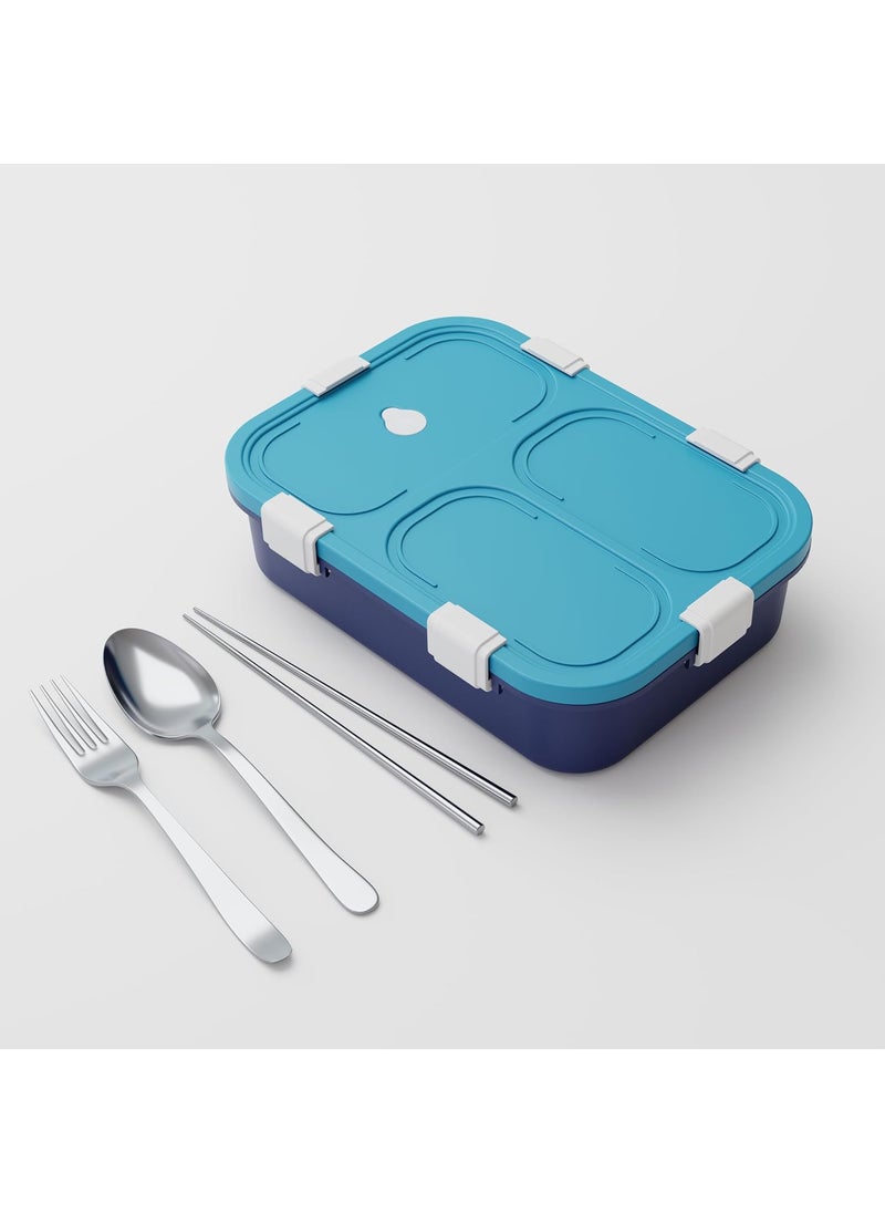 Darkpyro Lunch Box Sealed Leakage Proof Stainless Steel Lunch Box with ForkChopstick Spoon Lid Office Food Container 3 Compartment for Office School etc Light Blue Blue