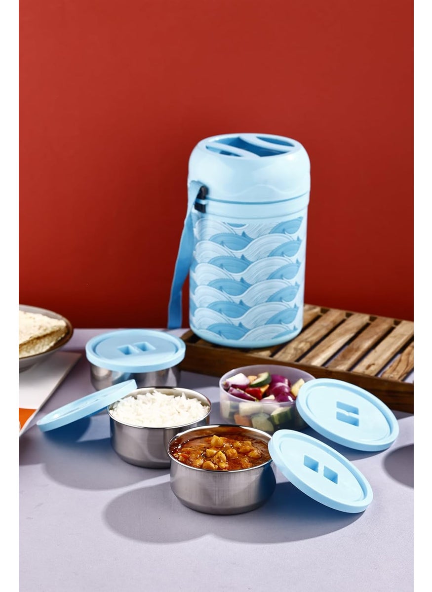 Homeor Double Wall Insulated Tiffin Box Set Leak Proof Containers Food Grade BPA Free AirTight Office Lunch Box I Lunch Box for Office School Easy to Carry Set of 4 Blue