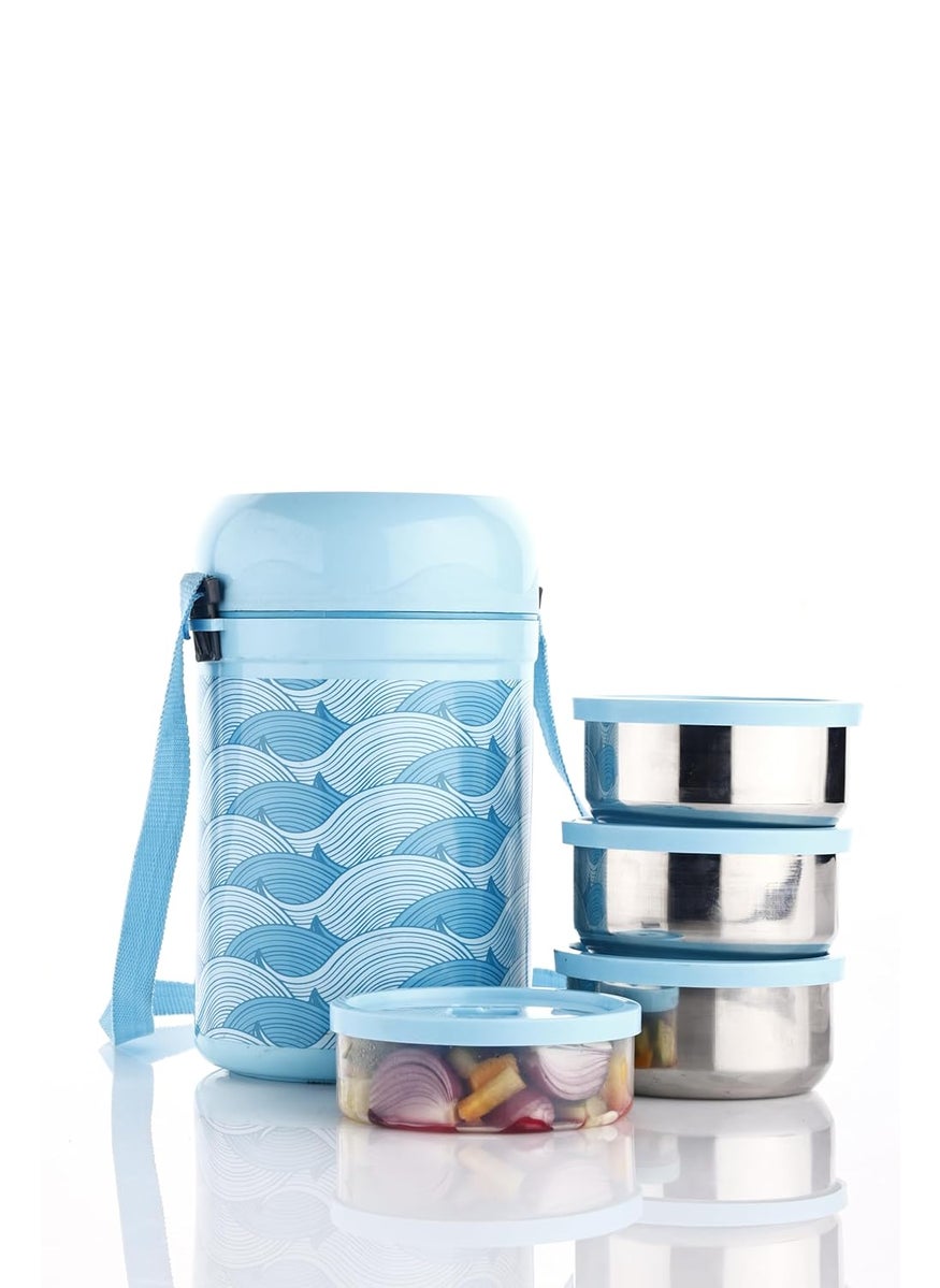 Homeor Double Wall Insulated Tiffin Box Set Leak Proof Containers Food Grade BPA Free AirTight Office Lunch Box I Lunch Box for Office School Easy to Carry Set of 4 Blue