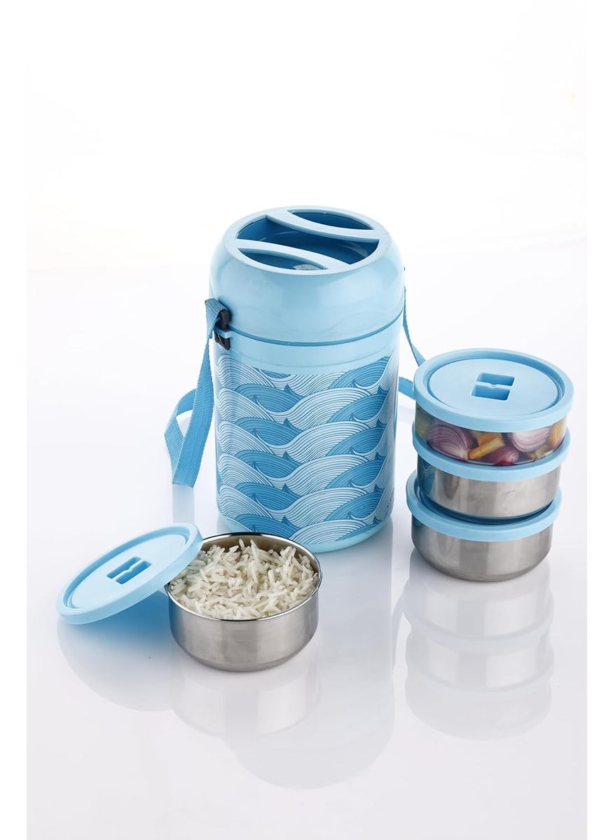 Homeor Double Wall Insulated Tiffin Box Set Leak Proof Containers Food Grade BPA Free AirTight Office Lunch Box I Lunch Box for Office School Easy to Carry Set of 4 Blue