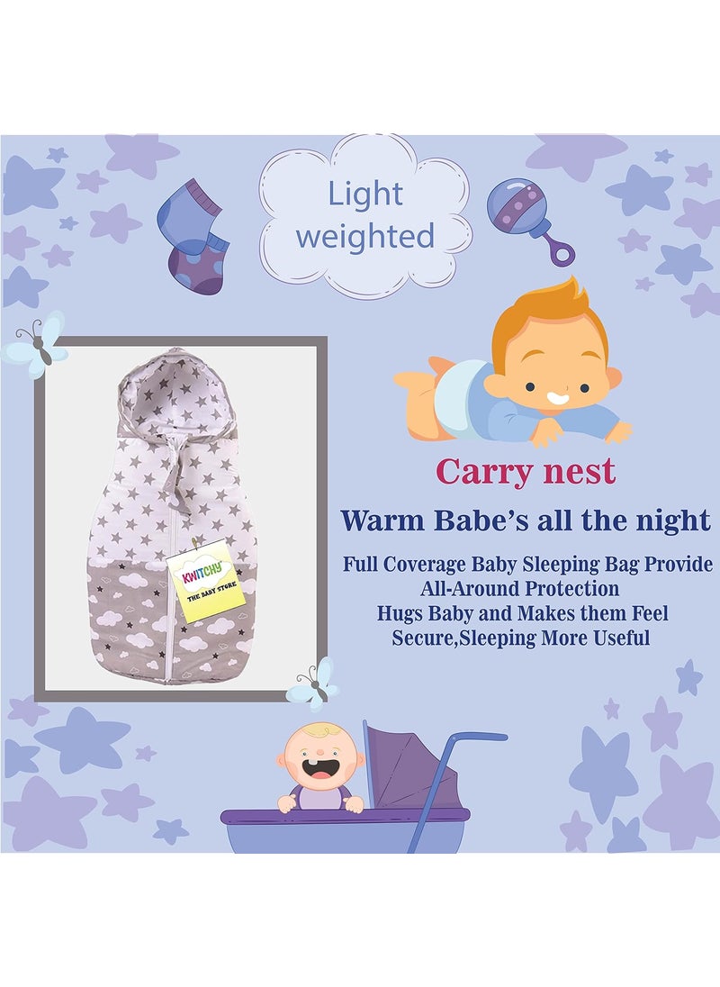 Kwitchy New Born Baby Bedding Set Foam Insert Mattress with Net Sleeping Bag 06 Months Grey 2PCS Set