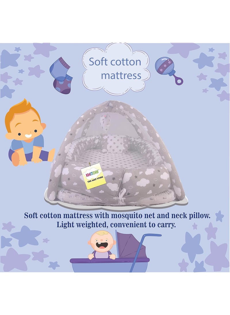 Kwitchy New Born Baby Bedding Set Foam Insert Mattress with Net Sleeping Bag 06 Months Grey 2PCS Set
