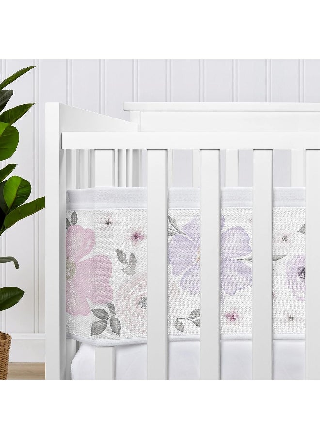 BreathableBaby Lavender Purple Boho Floral Girl Breathable Mesh Crib Liner Anti-Bumper Baby Infant Grey Bohemian Farmhouse Shabby Chic Rose Lily Watercolor Flower Elegant Gray