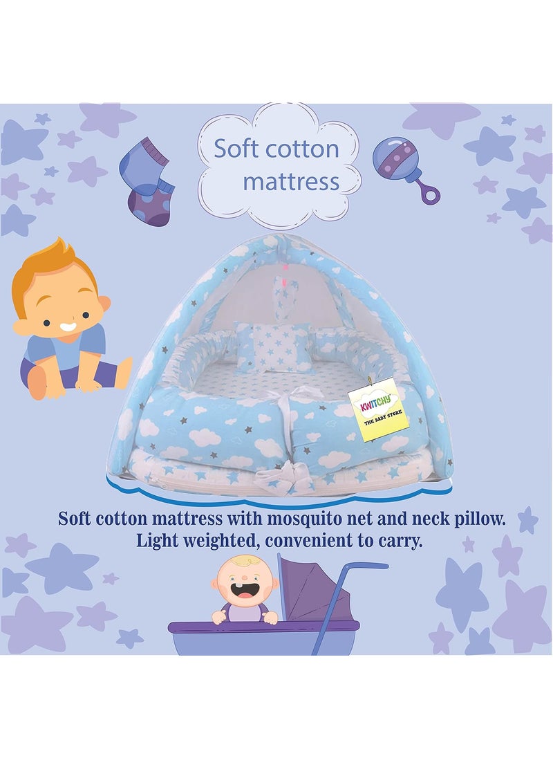 Kwitchy New Born Baby Bedding Set Foam Insert Mattress with Net Sleeping Bag 06 Months Blue 2PCS Set