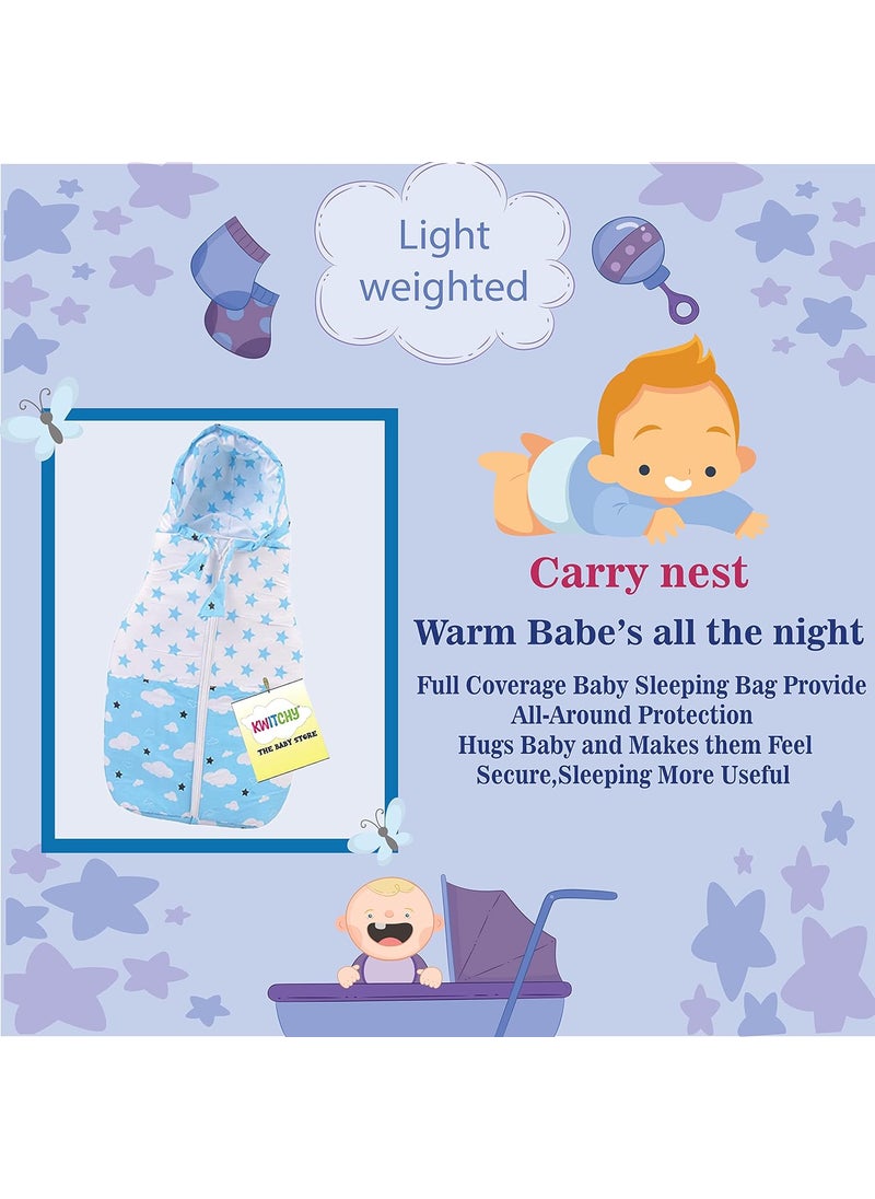 Kwitchy New Born Baby Bedding Set Foam Insert Mattress with Net Sleeping Bag 06 Months Blue 2PCS Set