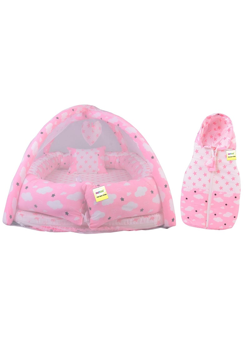 Kwitchy New Born Baby Bedding Set Foam Insert Mattress with Net Sleeping Bag 06 Months Pink 2PCS Set