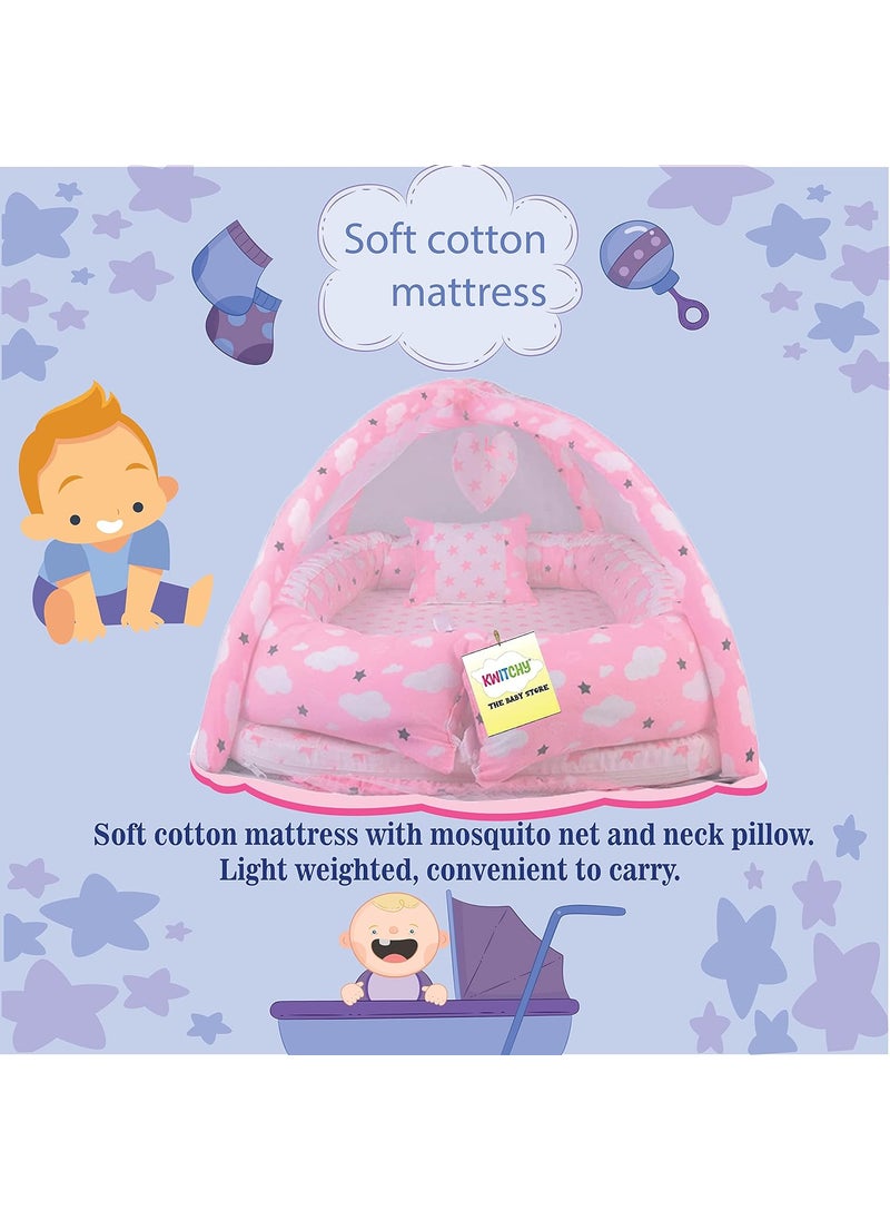 Kwitchy New Born Baby Bedding Set Foam Insert Mattress with Net Sleeping Bag 06 Months Pink 2PCS Set