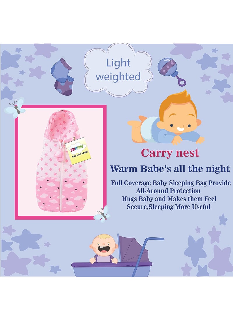 Kwitchy New Born Baby Bedding Set Foam Insert Mattress with Net Sleeping Bag 06 Months Pink 2PCS Set