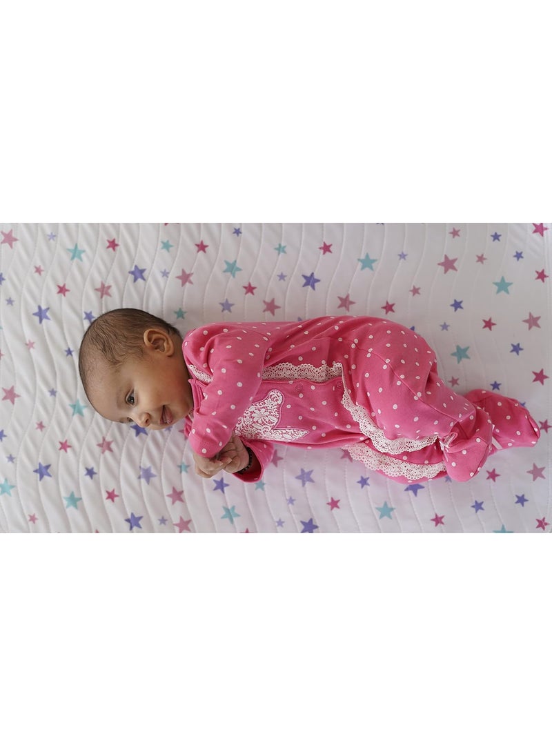 Happy Matty Reusable Washable Multicolor Star Printed Soft Comfortable Unisex Baby Kids Extra Absorbent Quick Dry Sheet Playmat Lint Free Fabrics Mattress Crib Protector Large Star