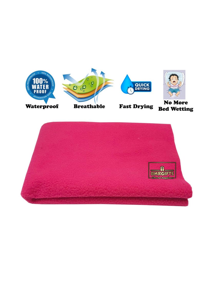 BMRGIFTS Cotton Extra Absorbent Waterproof Quick Dry Sheet for Baby Anti Piling Fleece Washable Bed Protector Mattress Protector Sheet for Toddler Children Double Bed Size 208x230 cm Pink