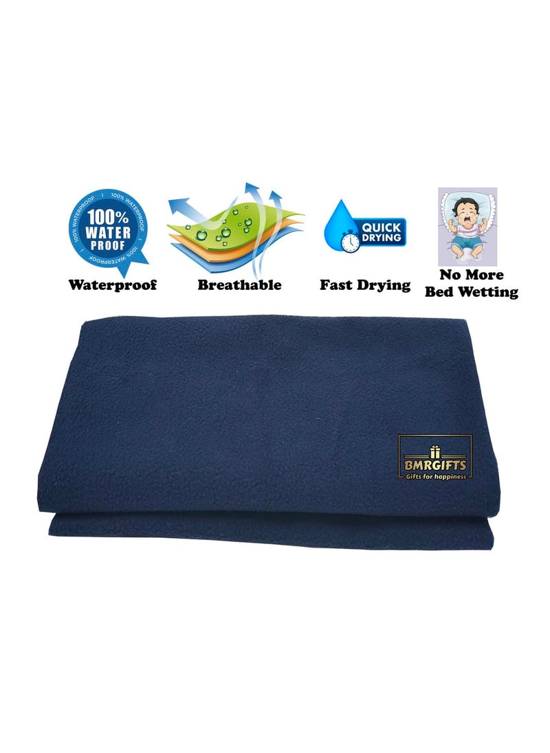 BMRGIFTS Cotton Extra Absorbent Waterproof Quick Dry Sheet for Baby Anti Piling Fleece Washable Bed Protector Mattress Protector Sheet for Toddler Children Double Bed Size 208x230 cm Dark Blue